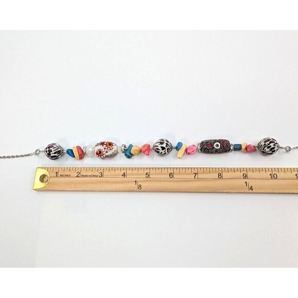 Chunky Necklace Glass Beaded Lampwork Boho Chic Eclectic Statement Piece Artsy - Picture 11 of 11